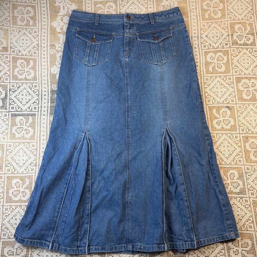 90s Long Jean Skirt Front Pockets Sz 10 Indie Fairy Western